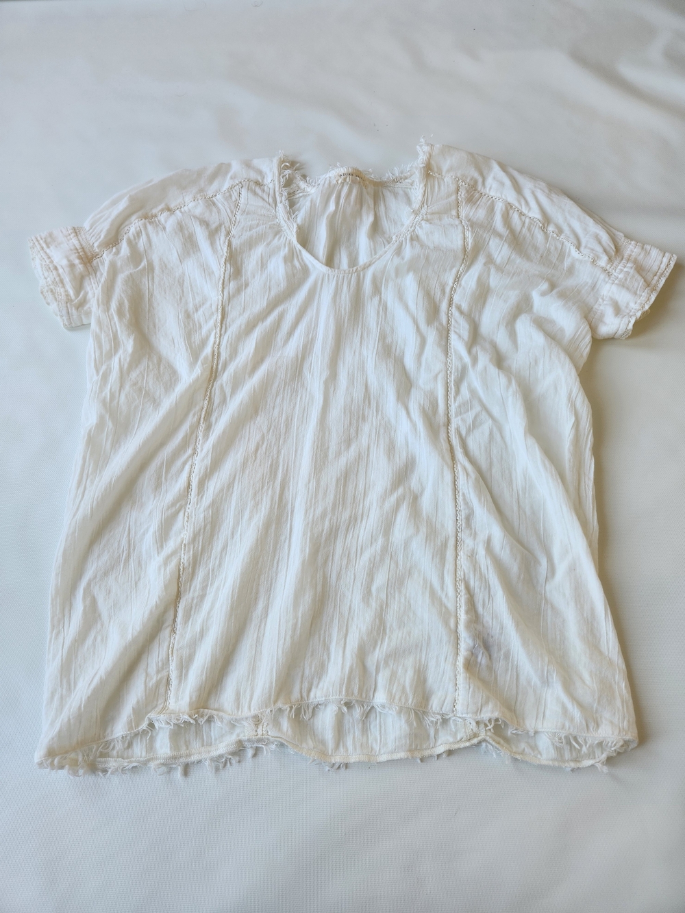 Aritzia Azure Skies Cream Boho Short Sleeve Top Lightweight Flowy Oversized